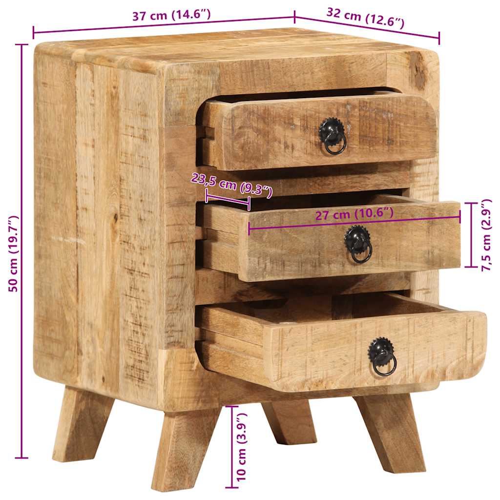 Nachtkastje 37X32X50 Cm Massief Hout Ruw Mangohout