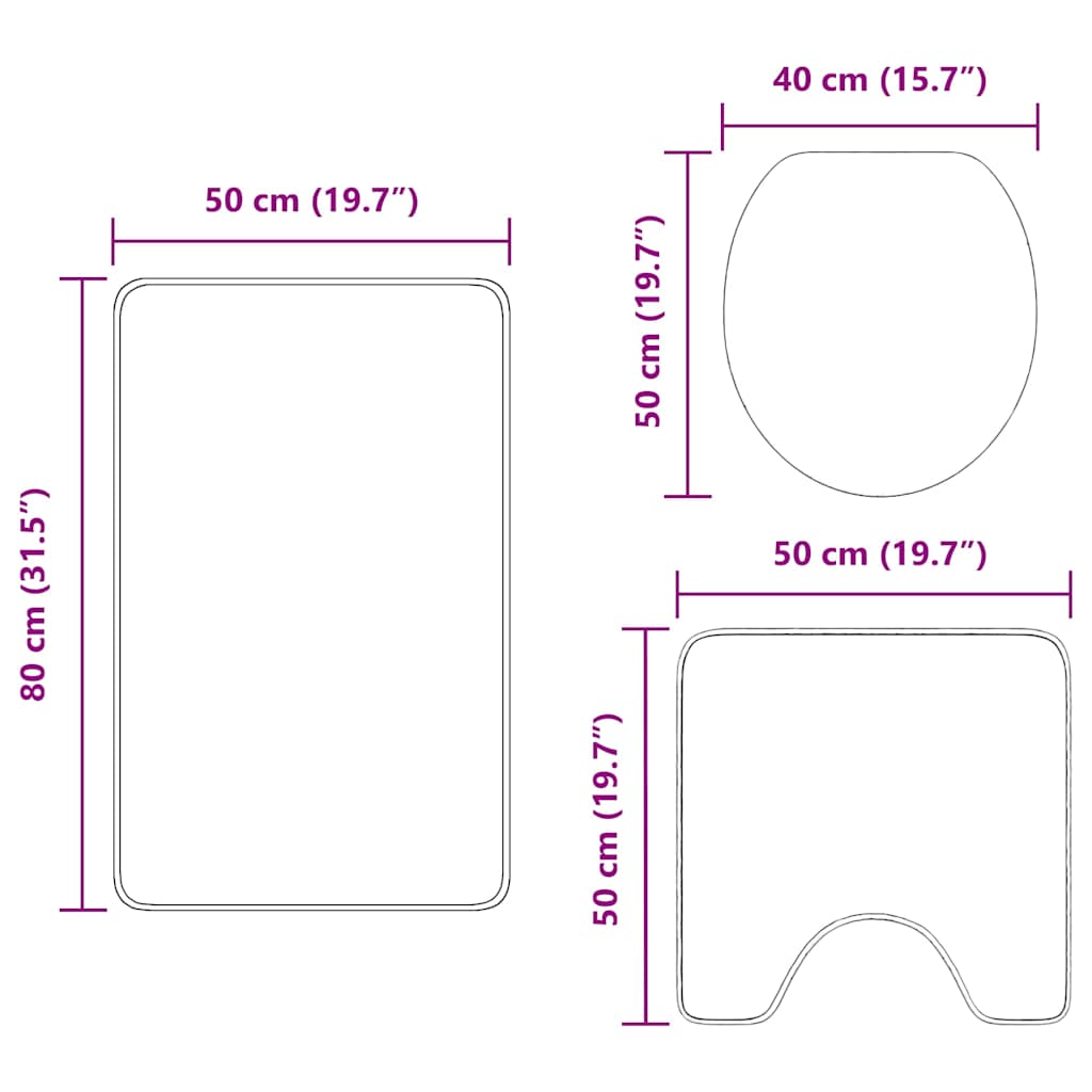 Badmat 3 Pcs 50 X 50 Cm Polypropyleen