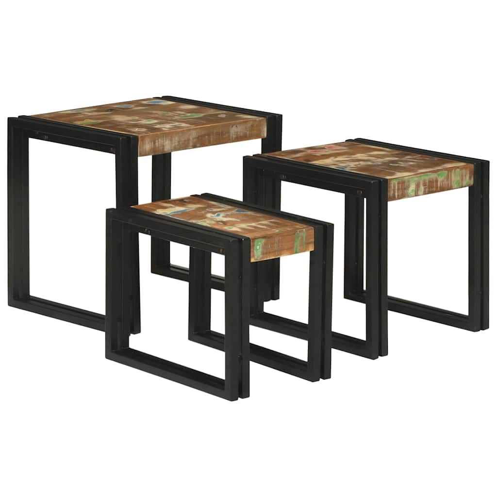 Nesttafel 3 Pcs Massief Ruwe Mango Hout En Een Metaal