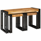 Nesttafel 3 Pcs Massief Ruwe Mango Hout En Een Metaal