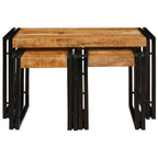Nesttafel 3 Pcs Massief Ruwe Mango Hout En Een Metaal