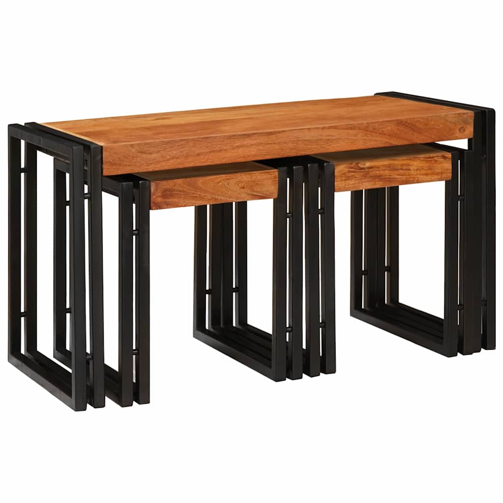 Nesttafel 3 Pcs Massief Ruwe Mango Hout En Een Metaal