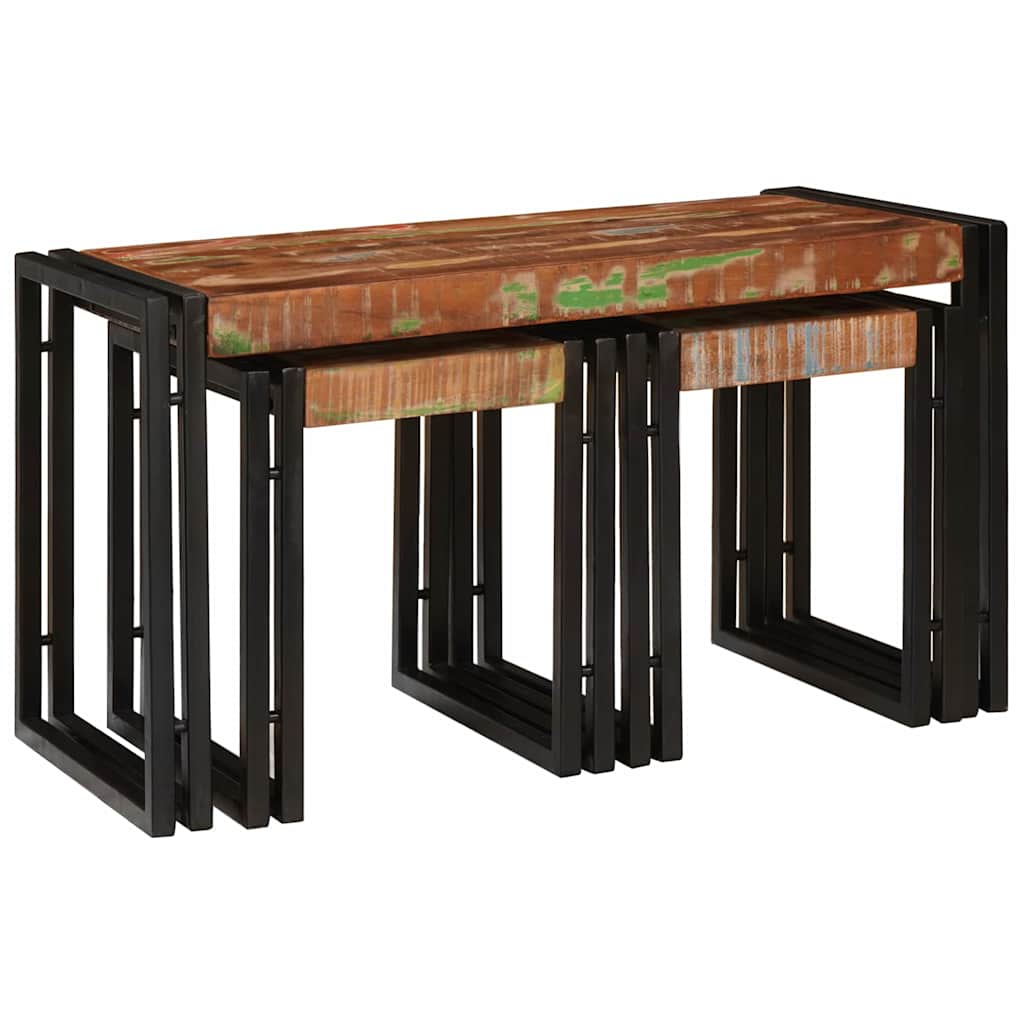 Nesttafel 3 Pcs Massief Ruwe Mango Hout En Een Metaal