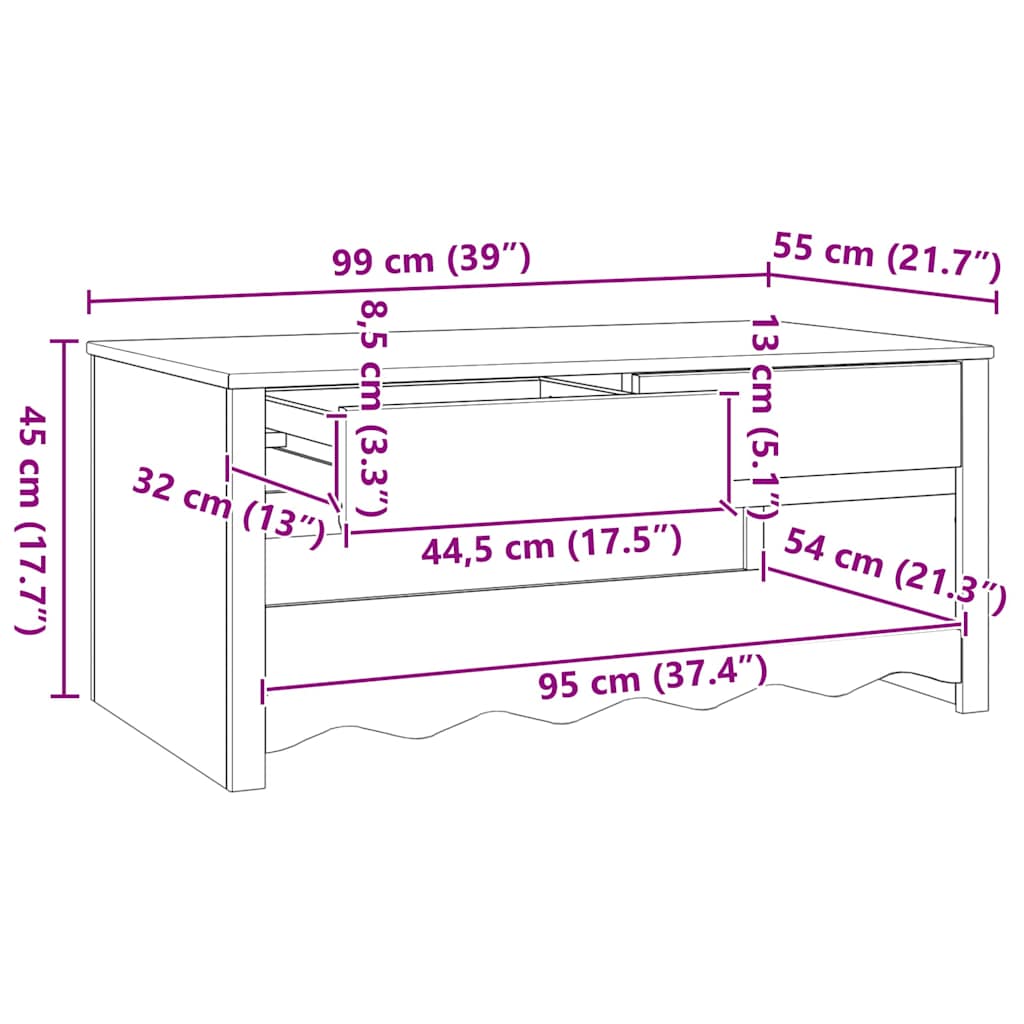 Salontafel Drammen Eiken 99 X 55 X 45 Cm Massief Grenenhout