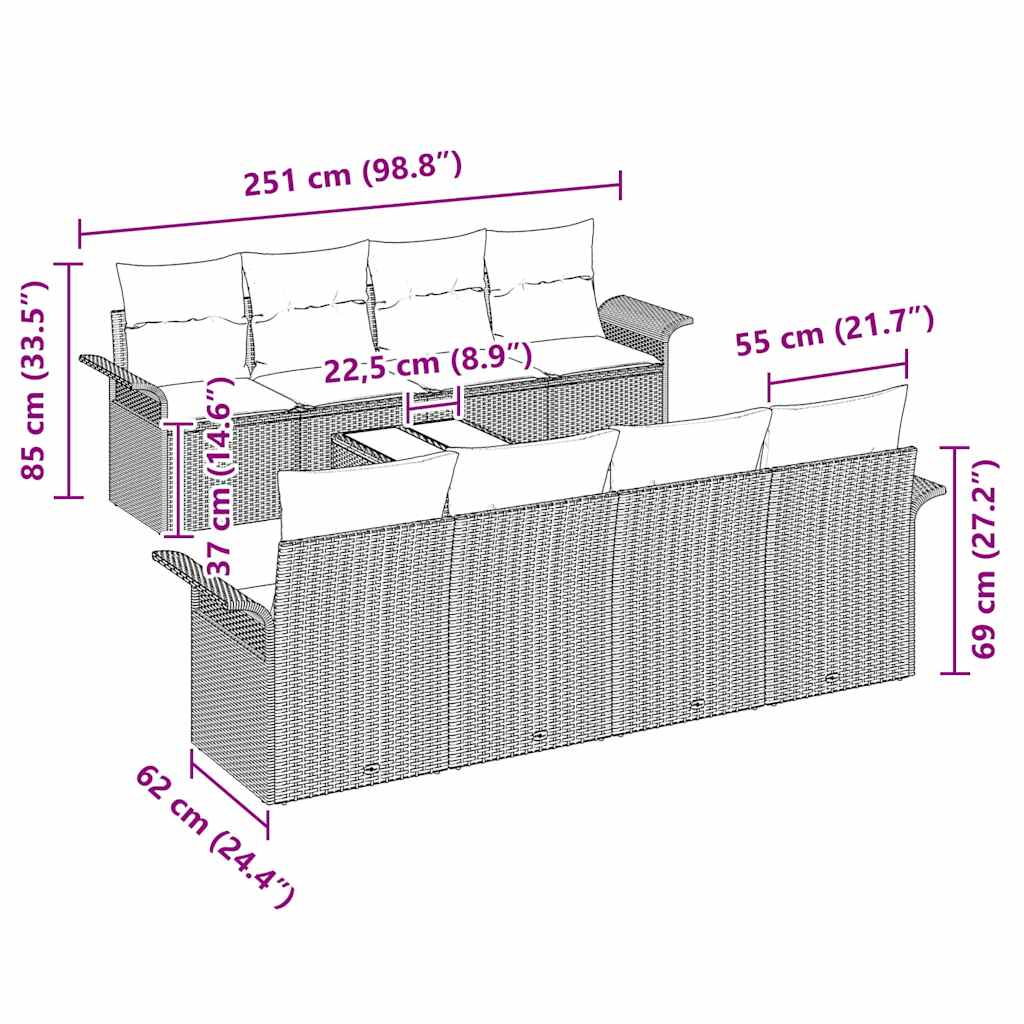 Tuin Sofa Set 9 Pcs Poly Riet