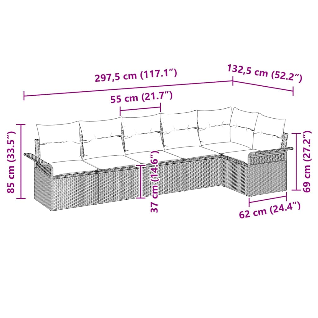 Tuin Sofa Set Met Kussen 6 Pcs Poly Riet