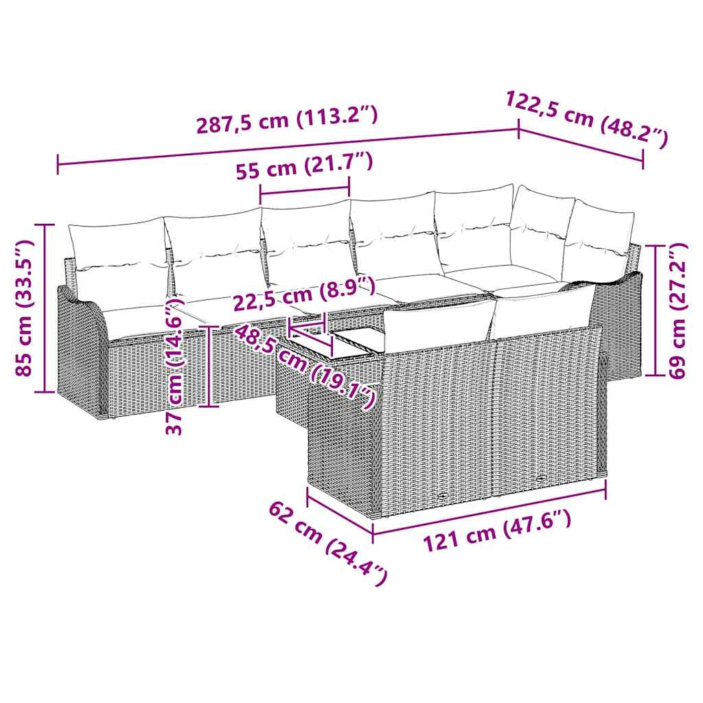 Tuin Sofa Set Met Kussen 9 Pcs Poly Riet