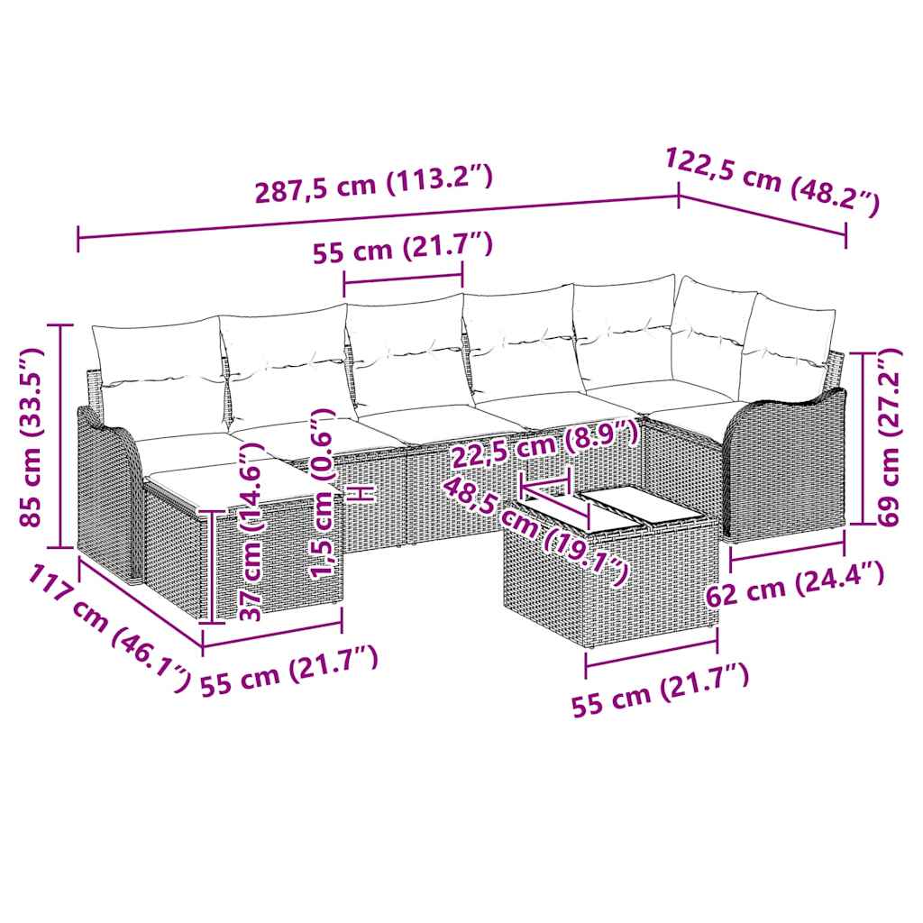 Tuin Sofa Set Met Kussen 8 Pcs Poly Riet