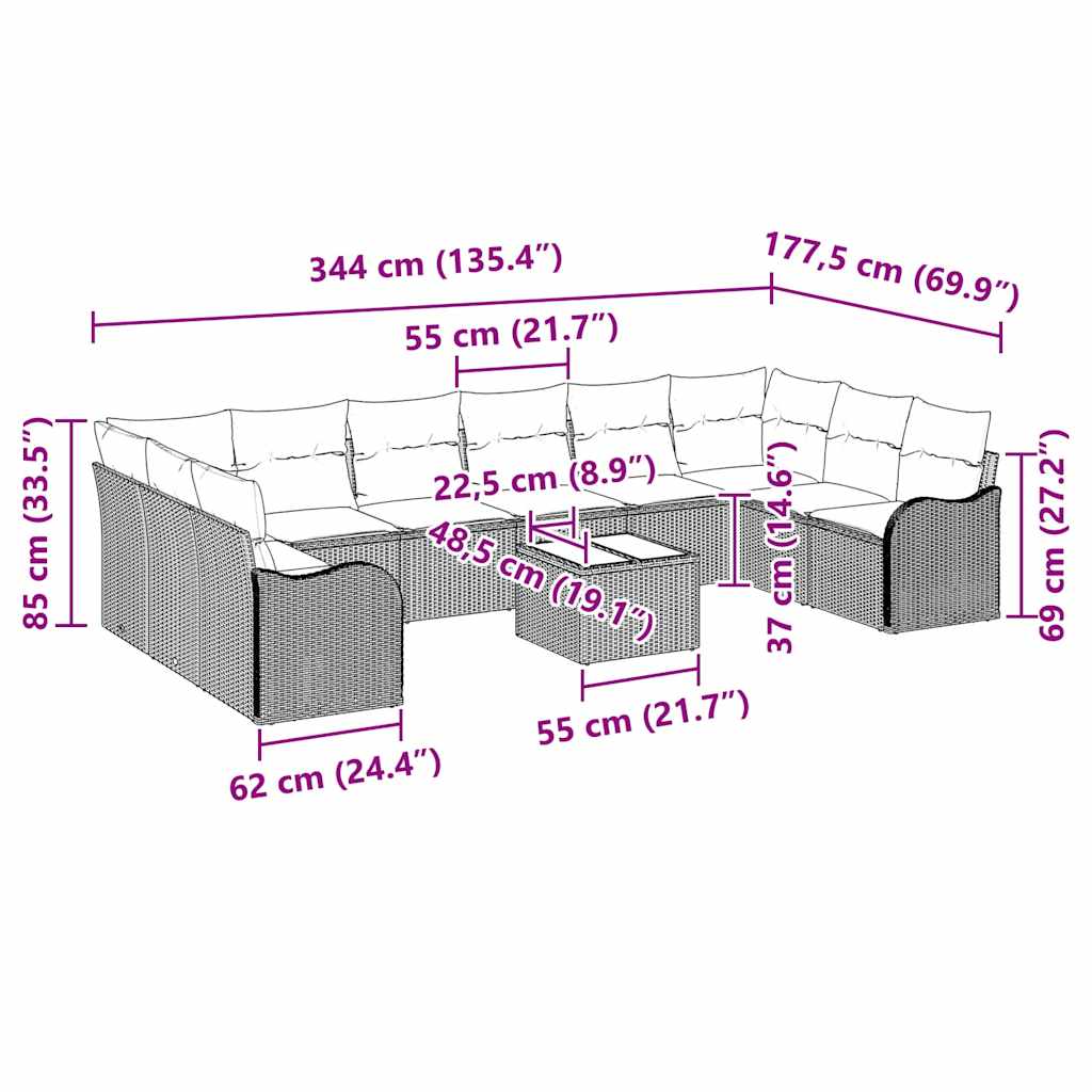 Tuin Sofa Set Met Kussen 11 Pcs Poly Riet