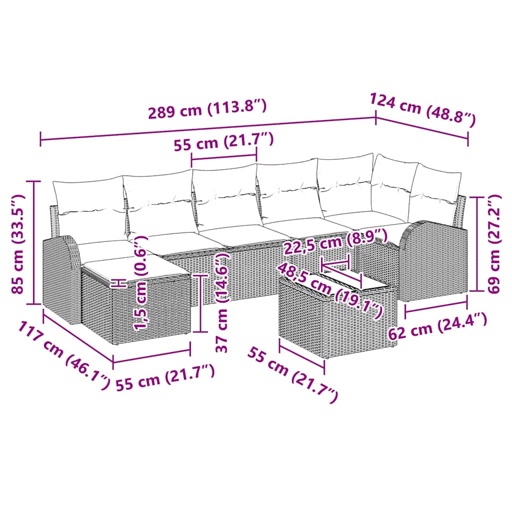 Tuin Sofa Set Met Kussen 8 Pcs Poly Riet