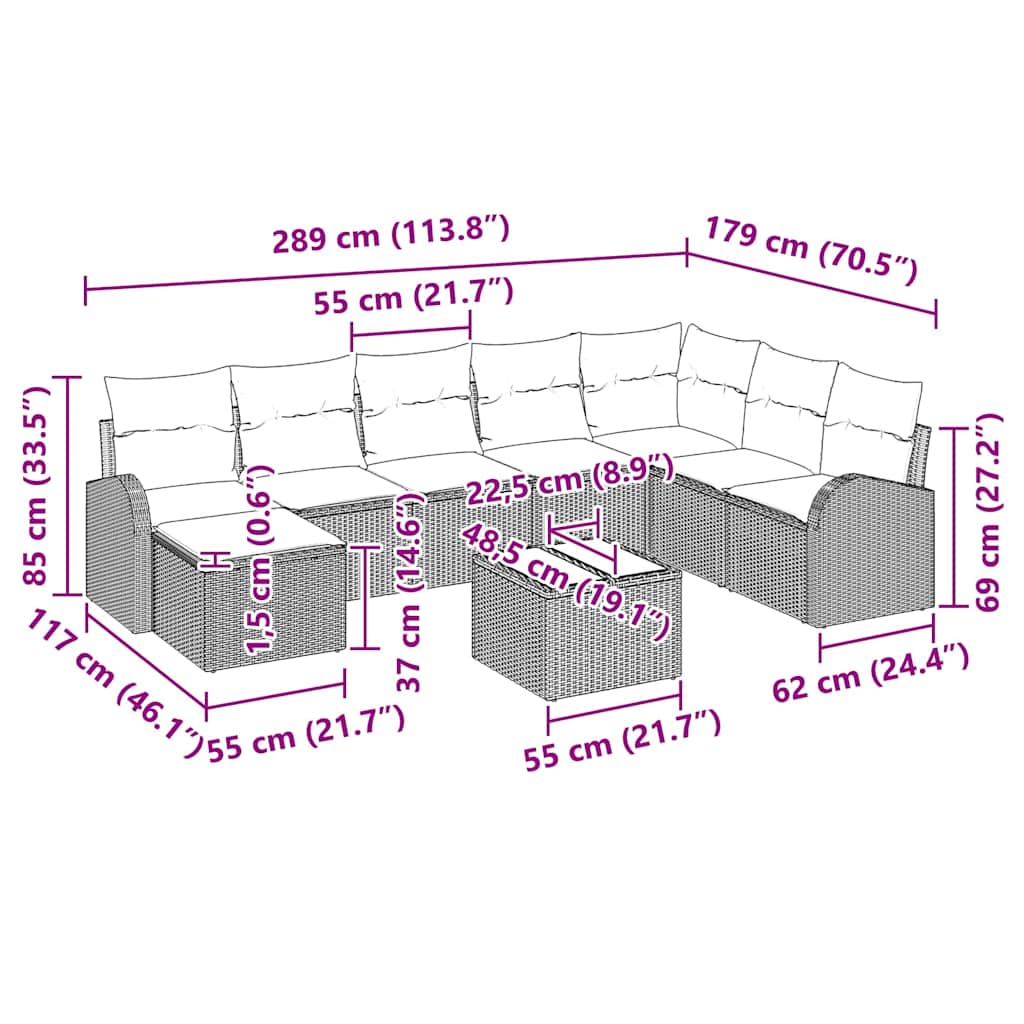 Tuin Sofa Set Met Kussen 9 Pcs Poly Riet