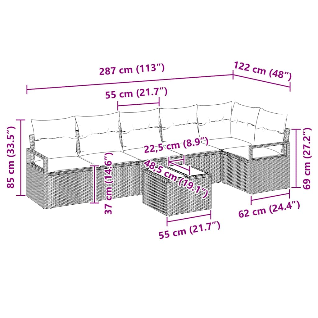Tuin Sofa Set 7 Pcs Poly Riet