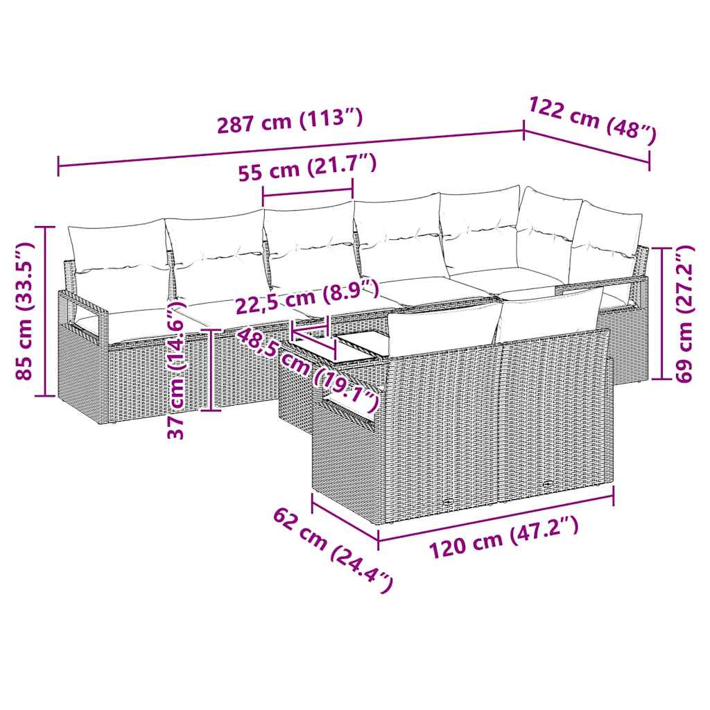 Tuin Sofa Set 9 Pcs Poly Riet