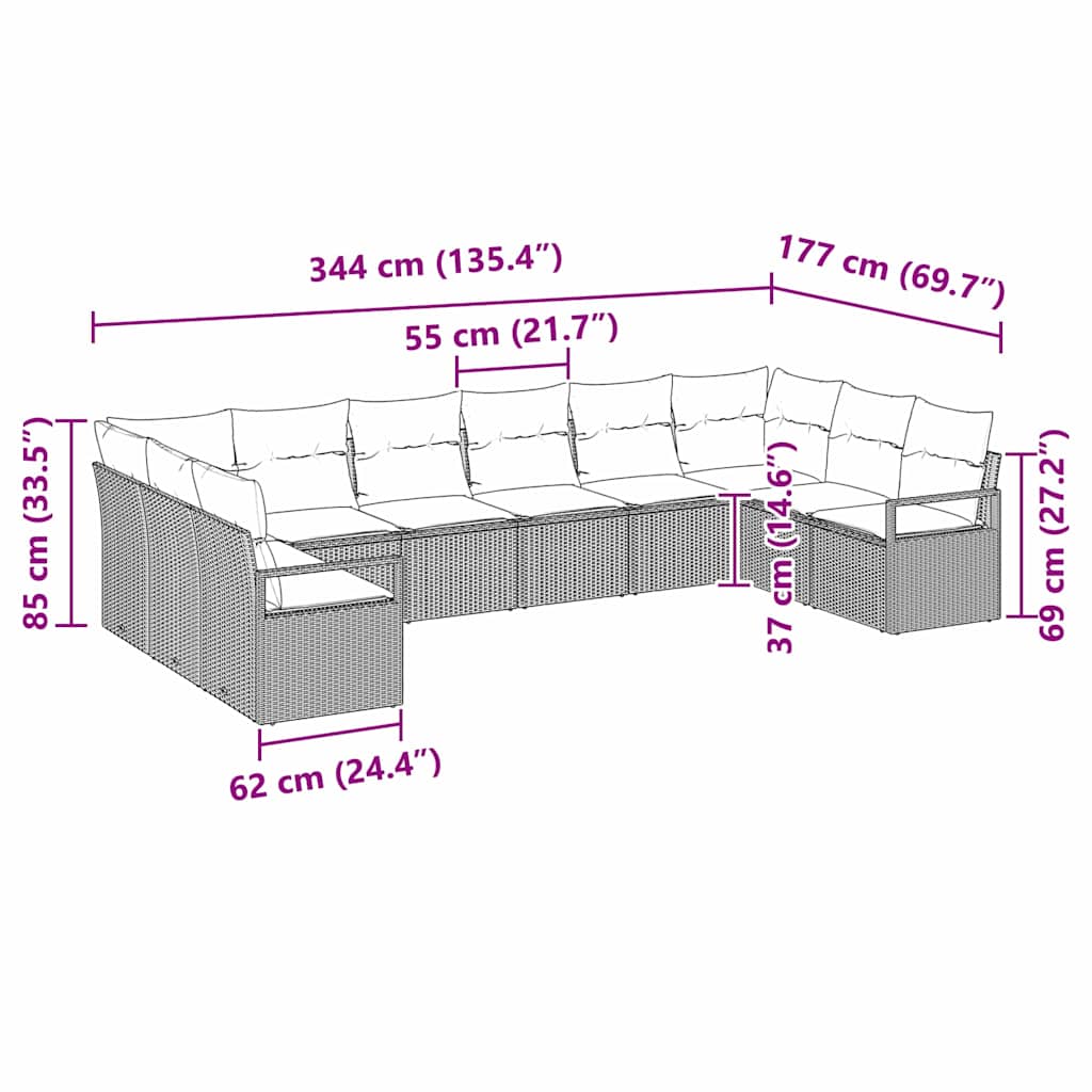 Tuin Sofa Set 10 Pcs Poly Riet