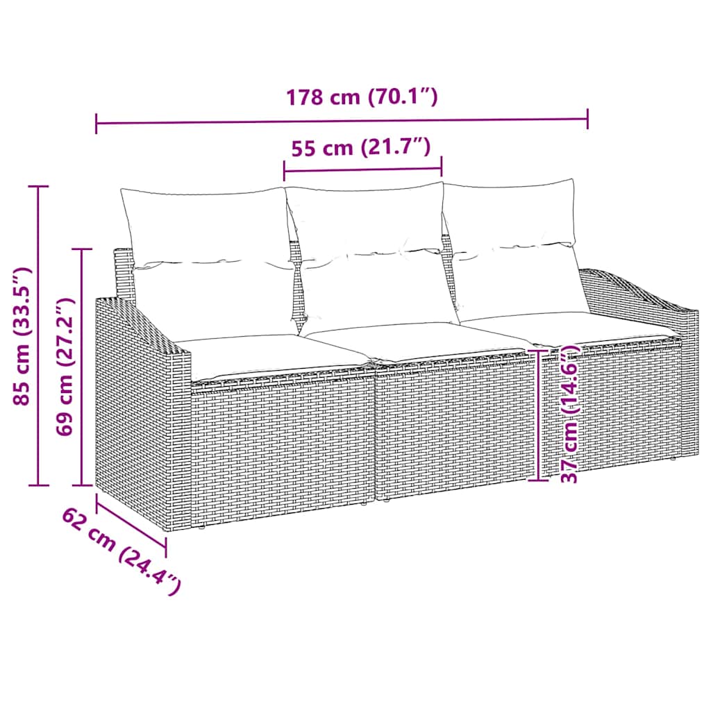 Tuin Sofa Set 3 Pcs Poly Riet