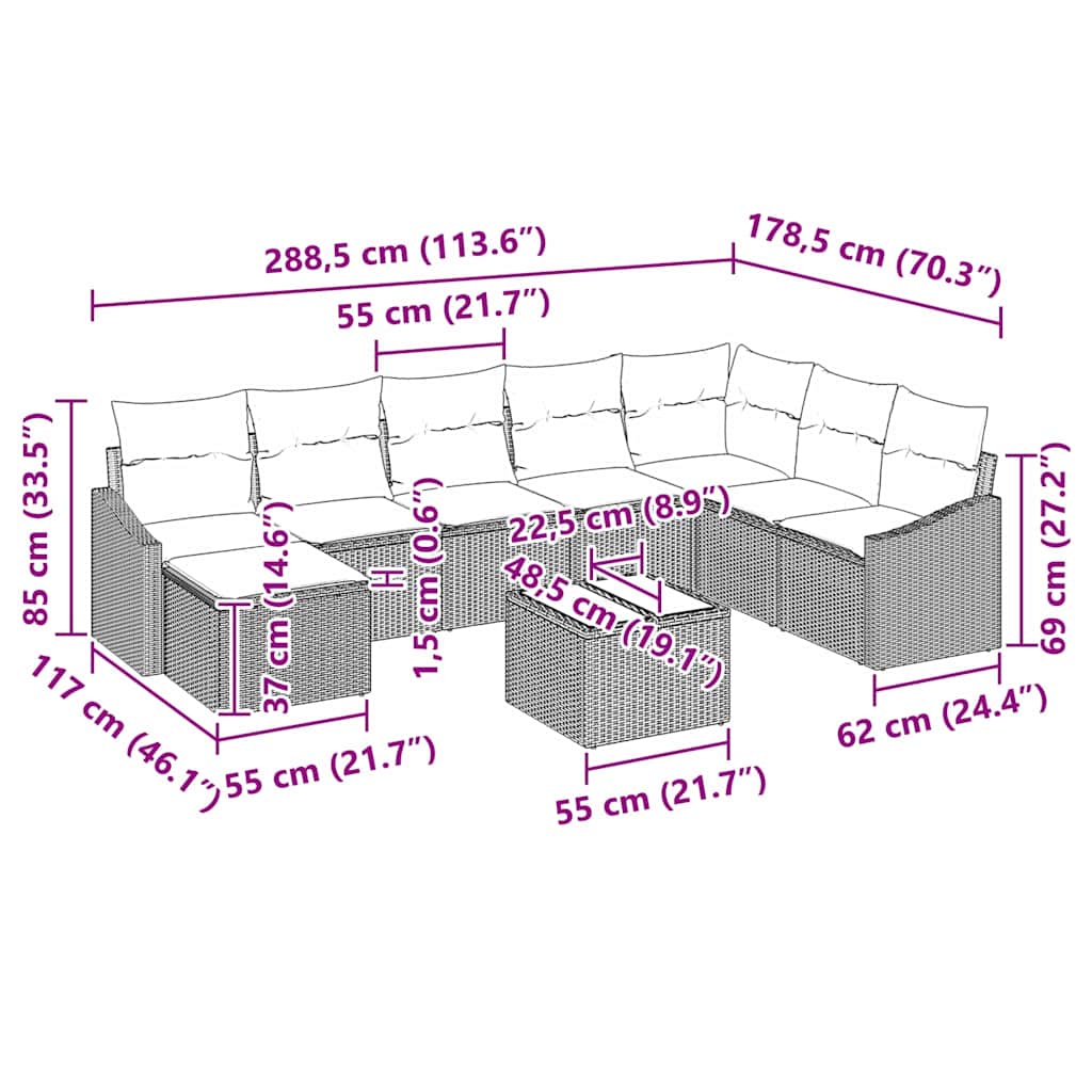 Tuin Sofa Set 9 Pcs Poly Riet