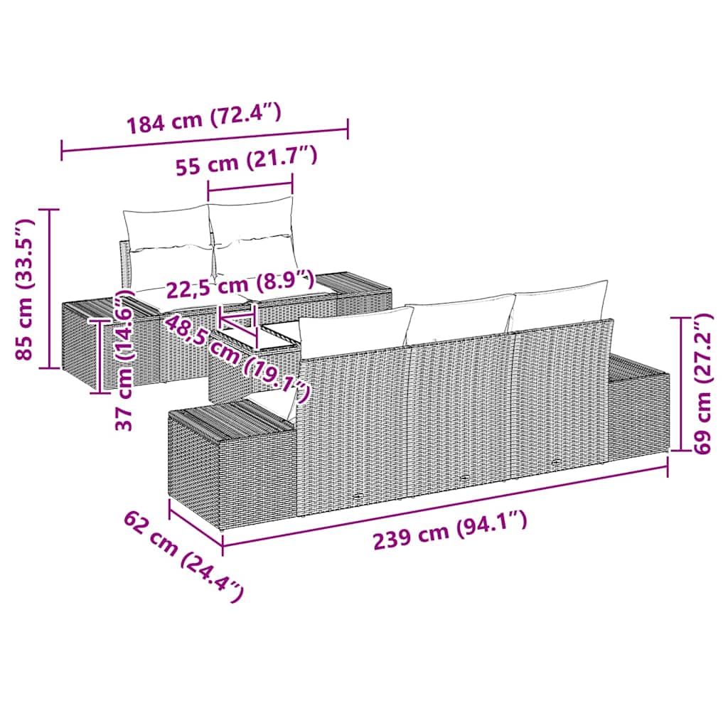 Tuin Sofa Set 6 Pcs Poly Riet
