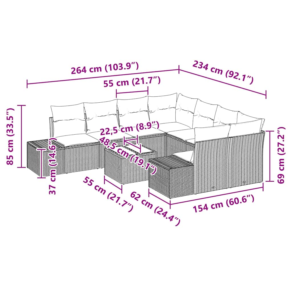 Tuin Sofa Set 9 Pcs Poly Riet