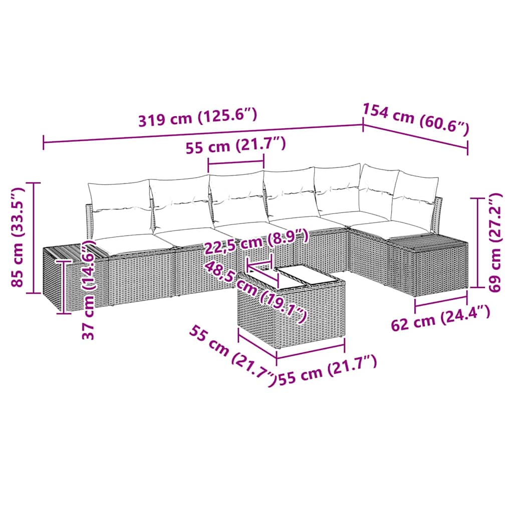 Tuin Sofa Set Met Kussen 7 Pcs Poly Riet
