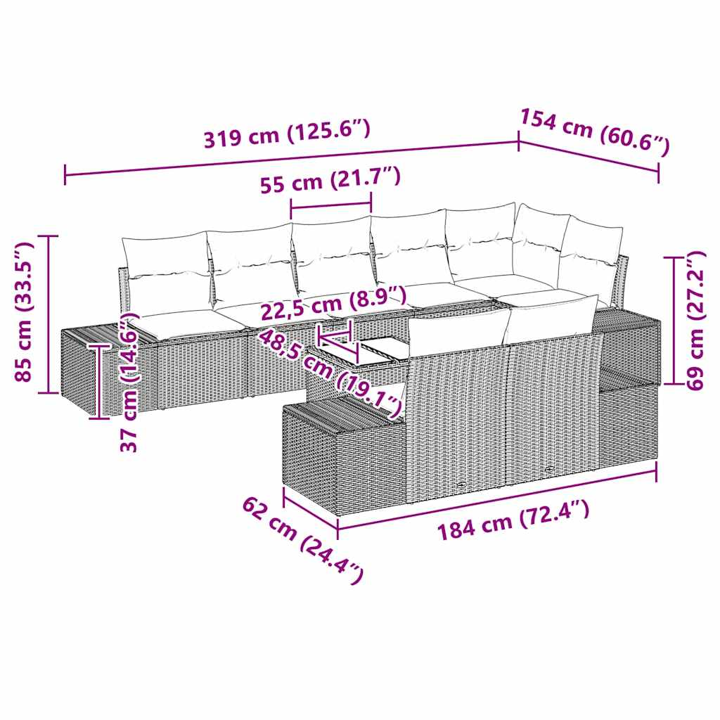 Tuin Sofa Set Met Kussen 9 Pcs Poly Riet