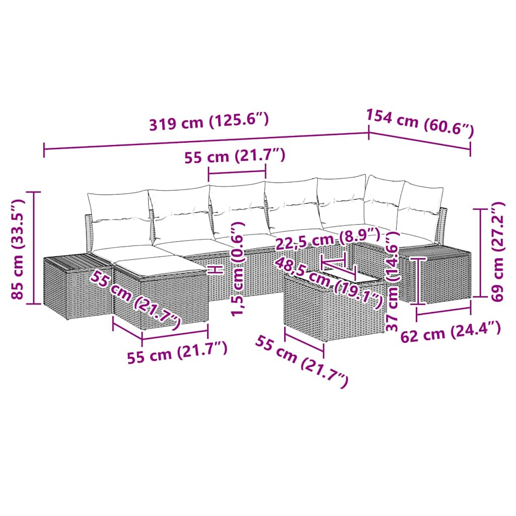 Tuin Sofa Set Met Kussen 8 Pcs Poly Riet