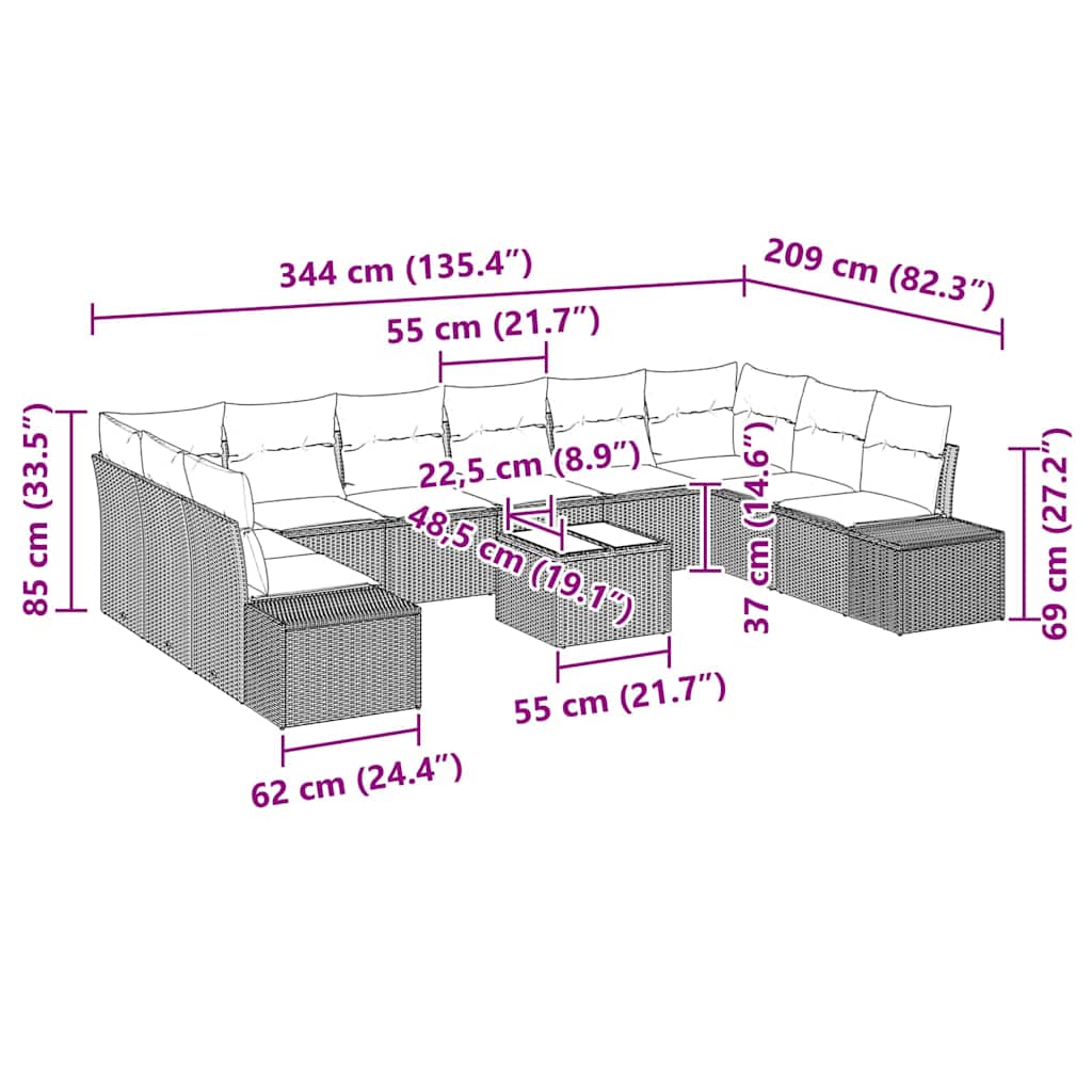 Tuin Sofa Set Met Kussen 11 Pcs Poly Riet
