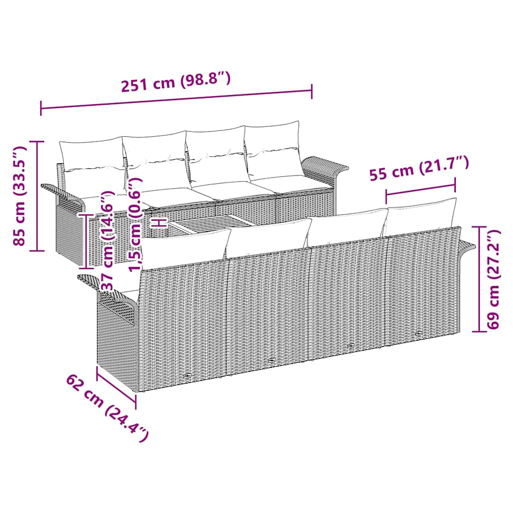 Tuin Sofa Set 9 Pcs Poly Riet