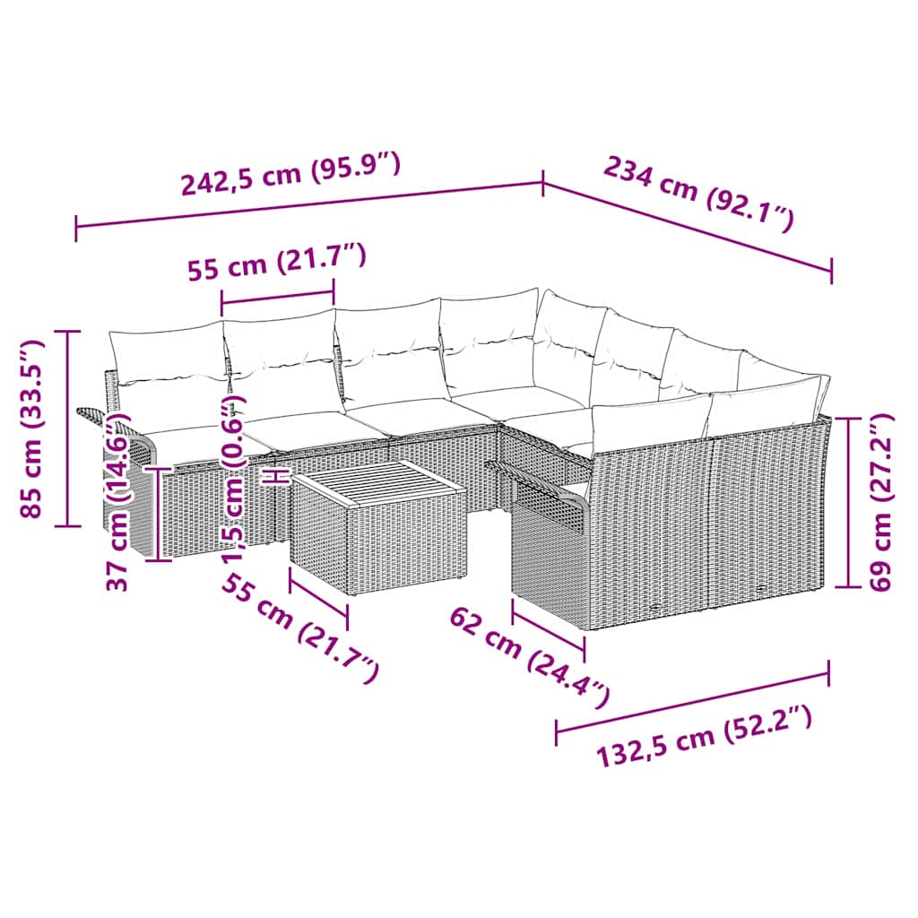 Tuin Sofa Set 9 Pcs Poly Riet