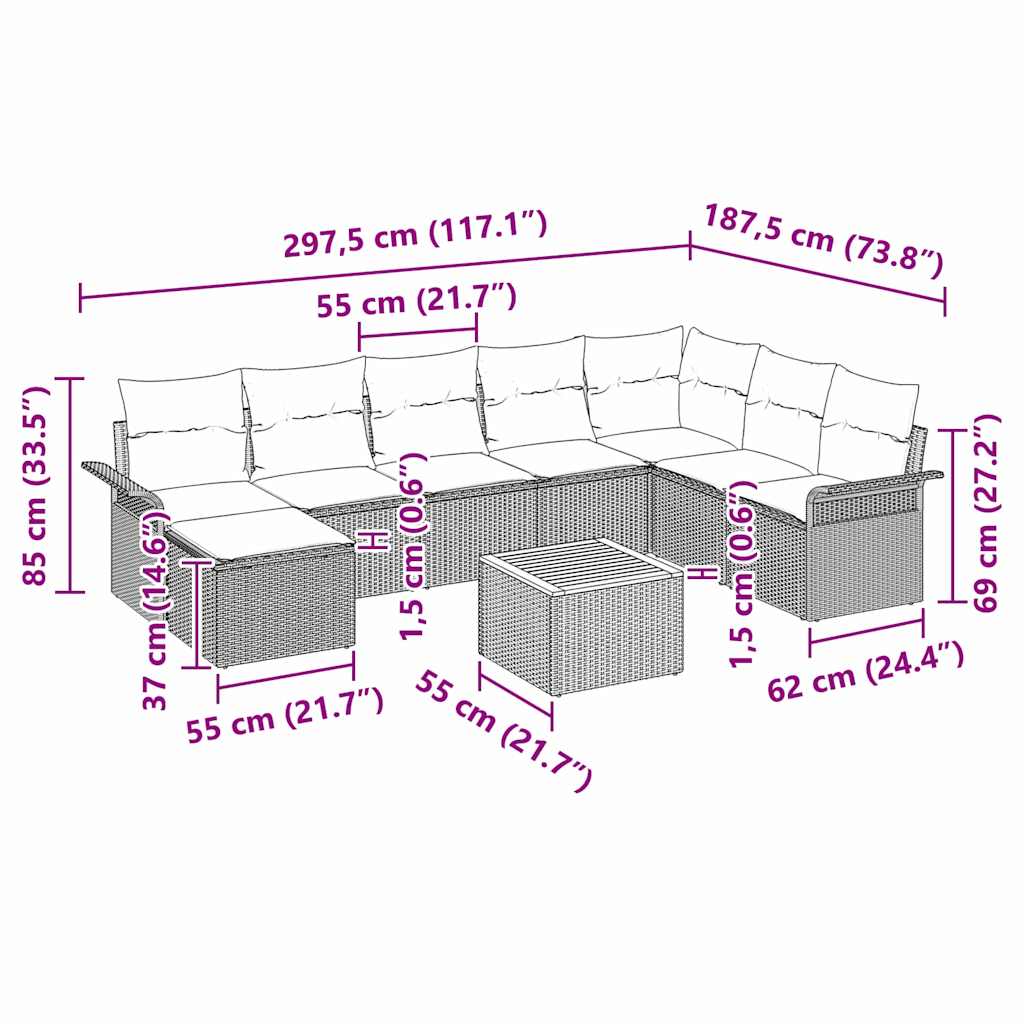 Tuin Sofa Set 9 Pcs Poly Riet