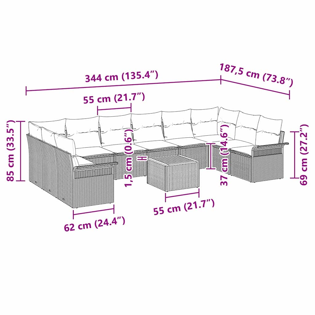 Tuin Sofa Set 11 Pcs Poly Riet