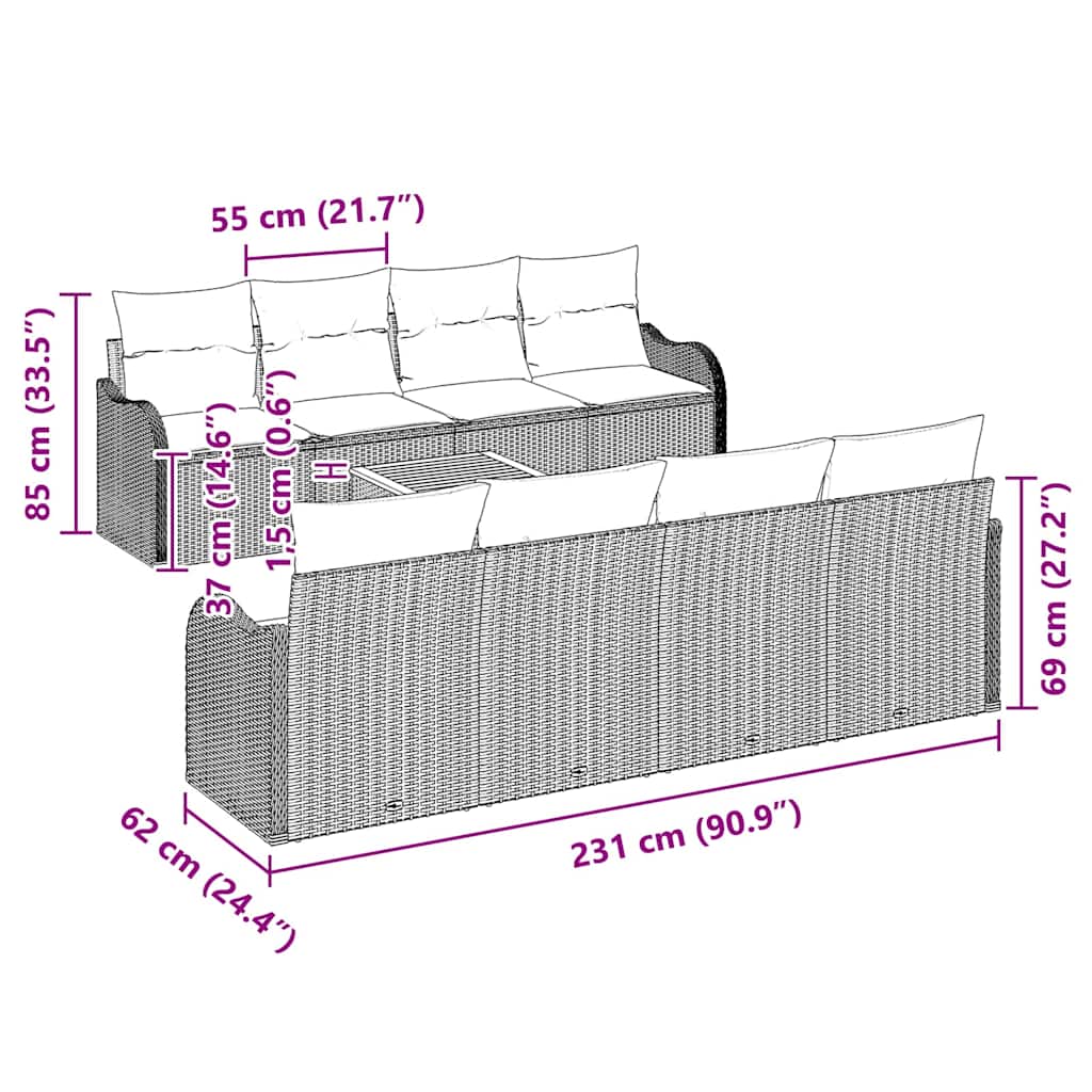 Tuin Sofa Set 9 Pcs Poly Riet