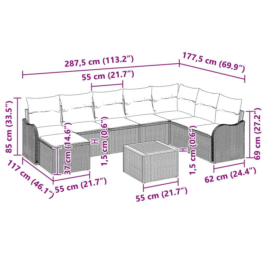 Tuin Sofa Set 9 Pcs Poly Riet