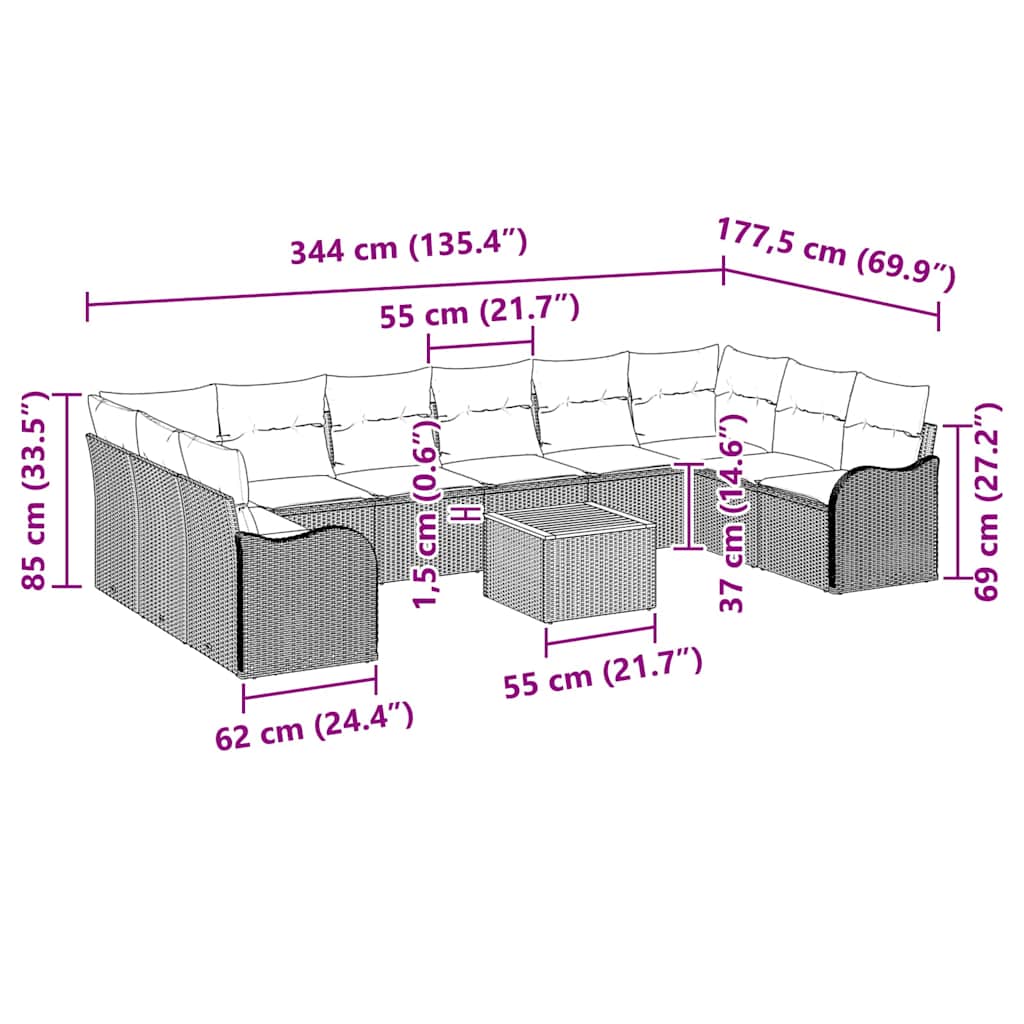 Tuin Sofa Set 11 Pcs Poly Riet