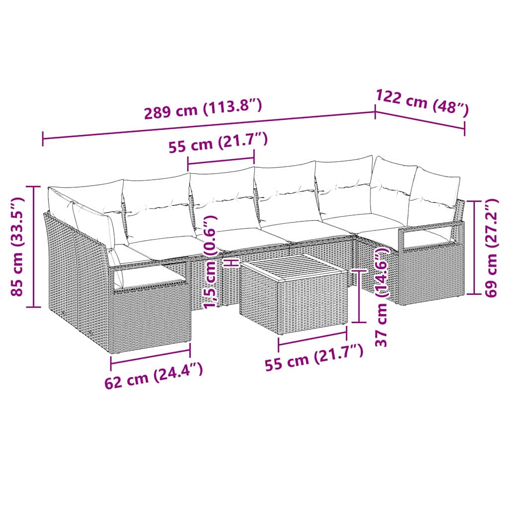 Tuin Sofa Set Met Kussen 8 Pcs Poly Riet