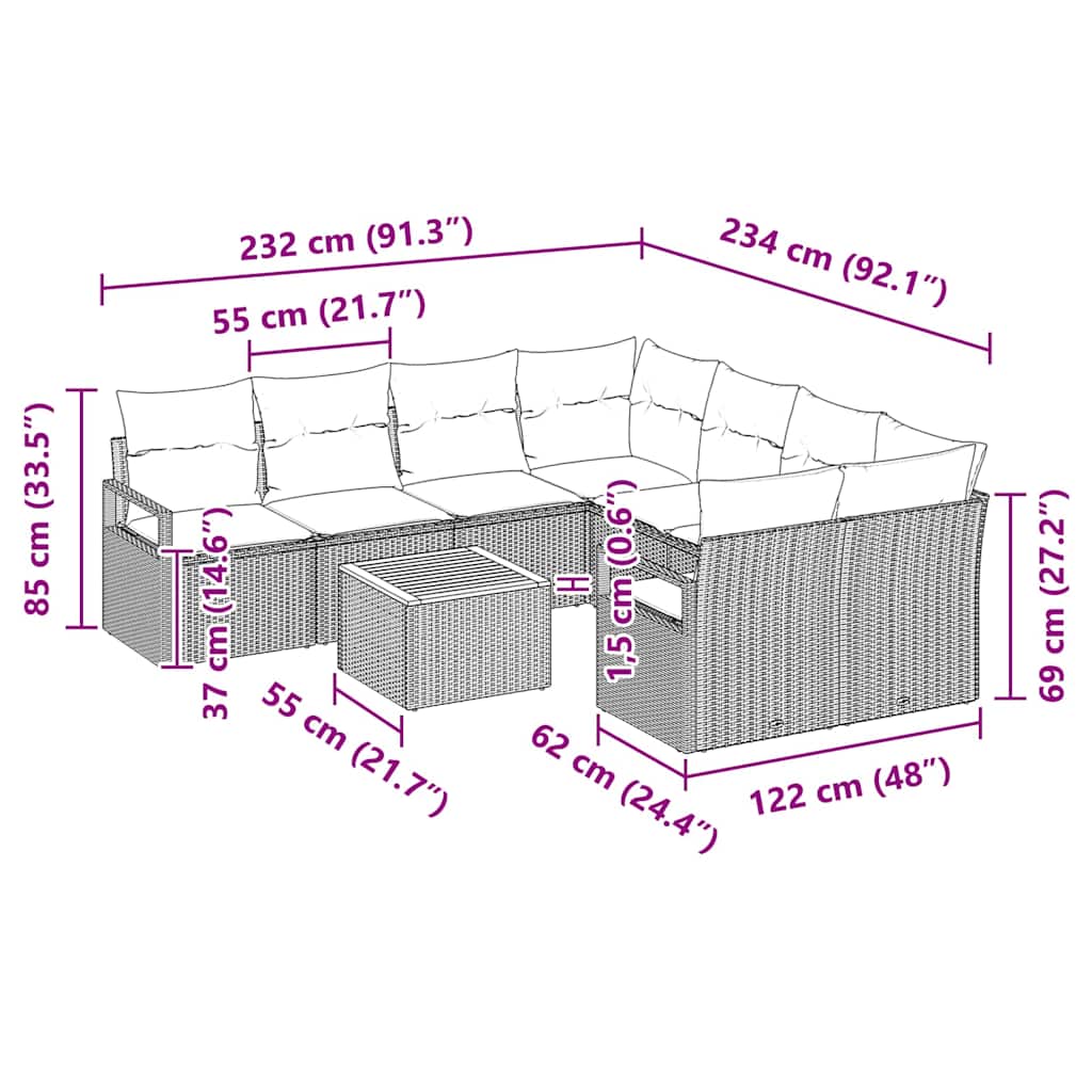 Tuin Sofa Set Met Kussen 9 Pcs Poly Riet