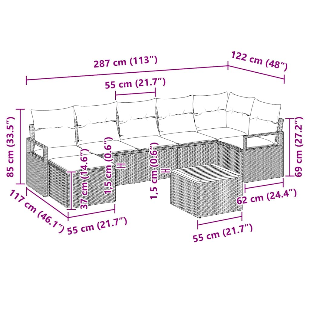 Tuin Sofa Set Met Kussen 8 Pcs Poly Riet