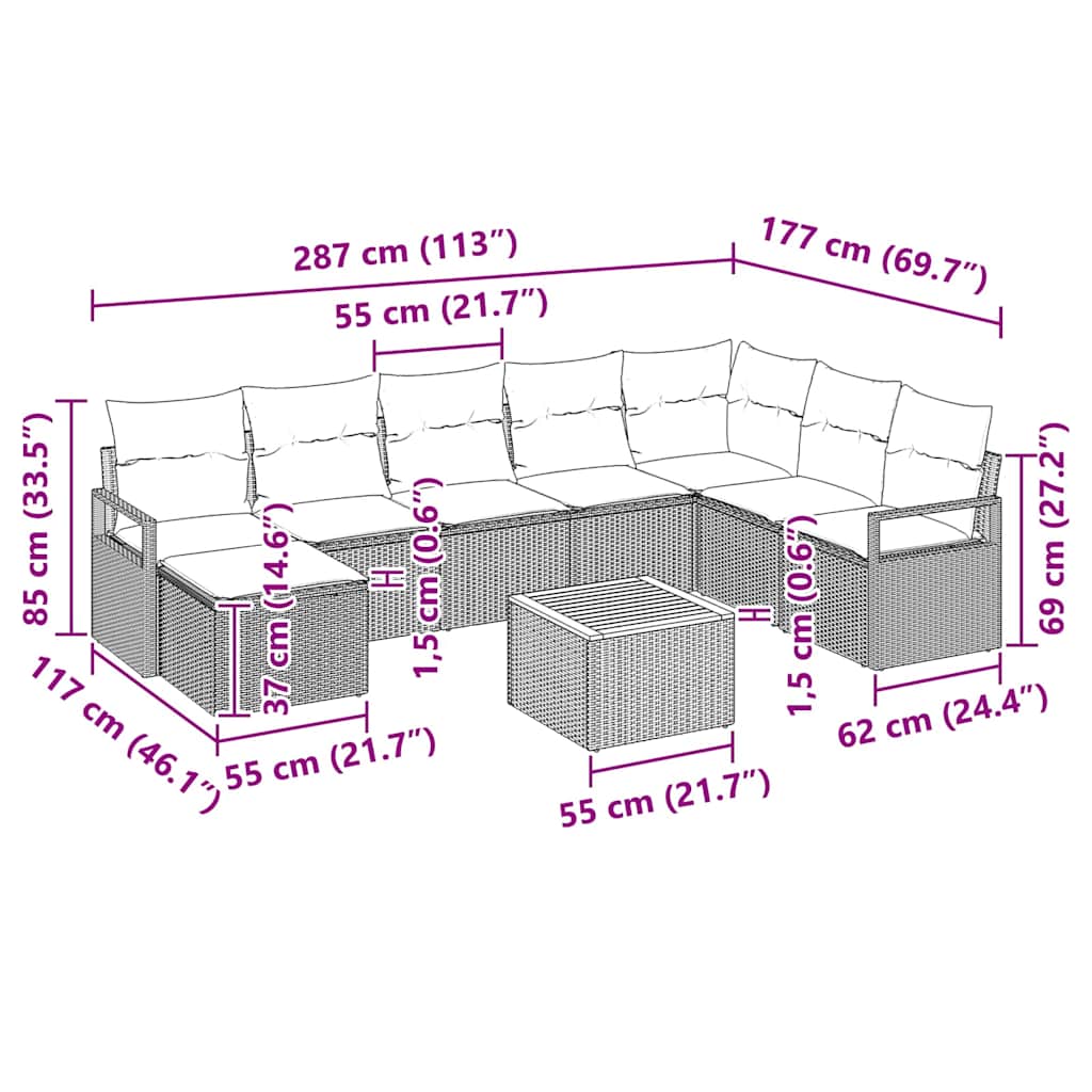 Tuin Sofa Set Met Kussen 9 Pcs Poly Riet