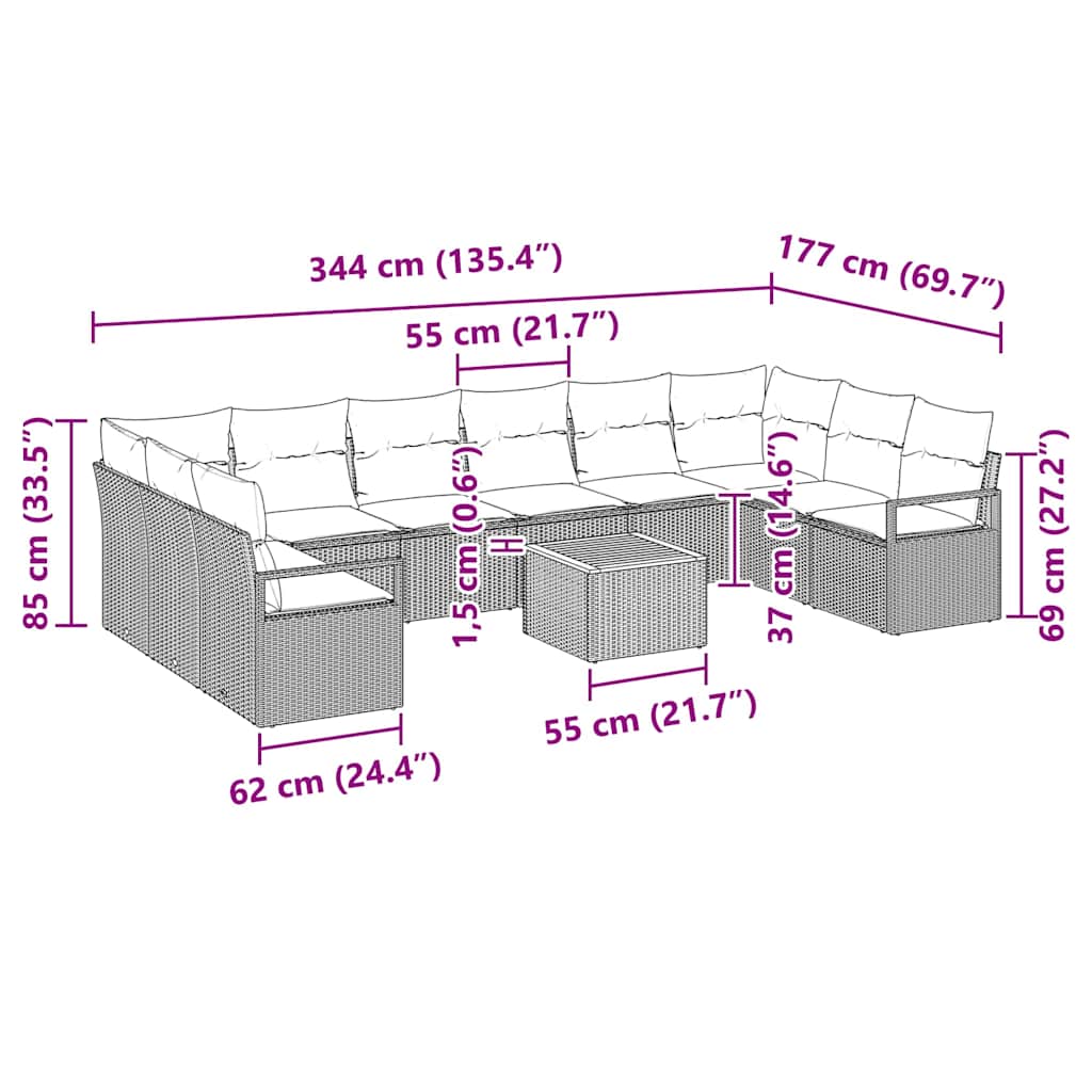 Tuin Sofa Set Met Kussen 11 Pcs Poly Riet
