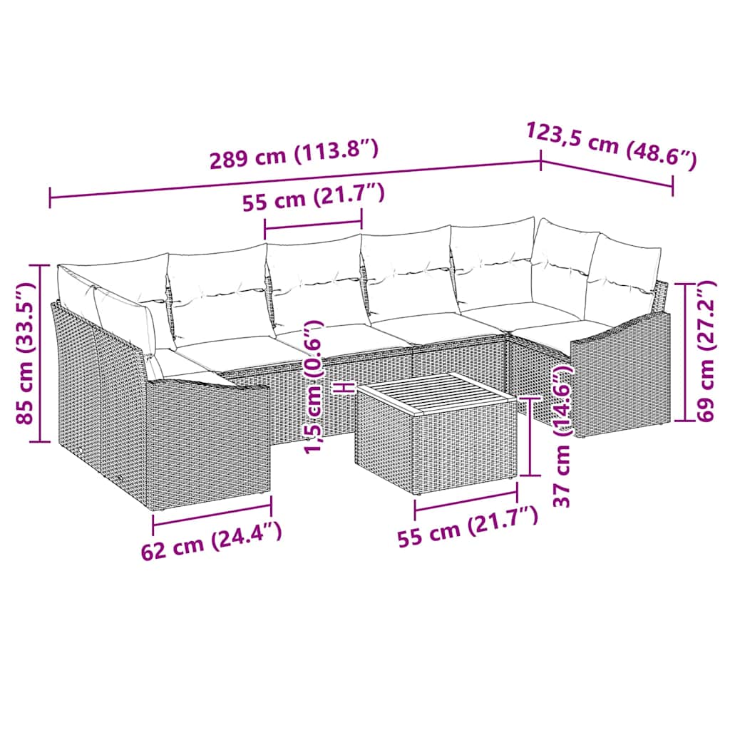 Tuin Sofa Set Met Kussen 8 Pcs Poly Riet