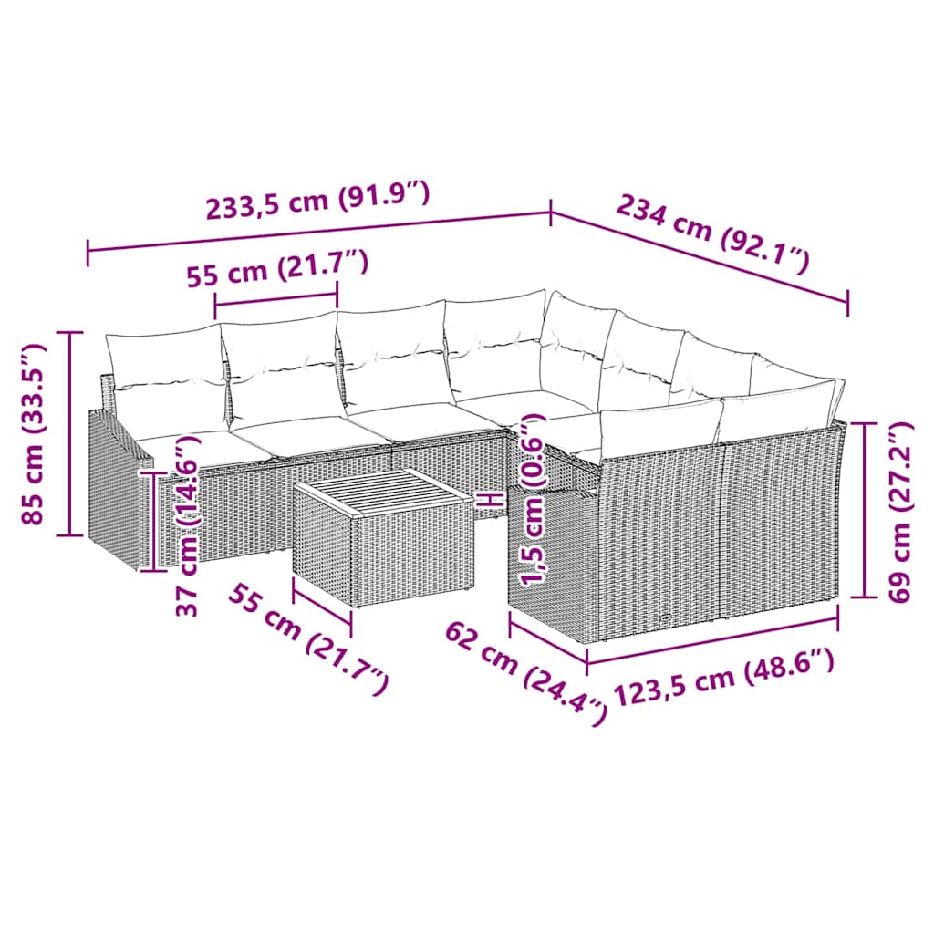 Tuin Sofa Set Met Kussen 9 Pcs Poly Riet