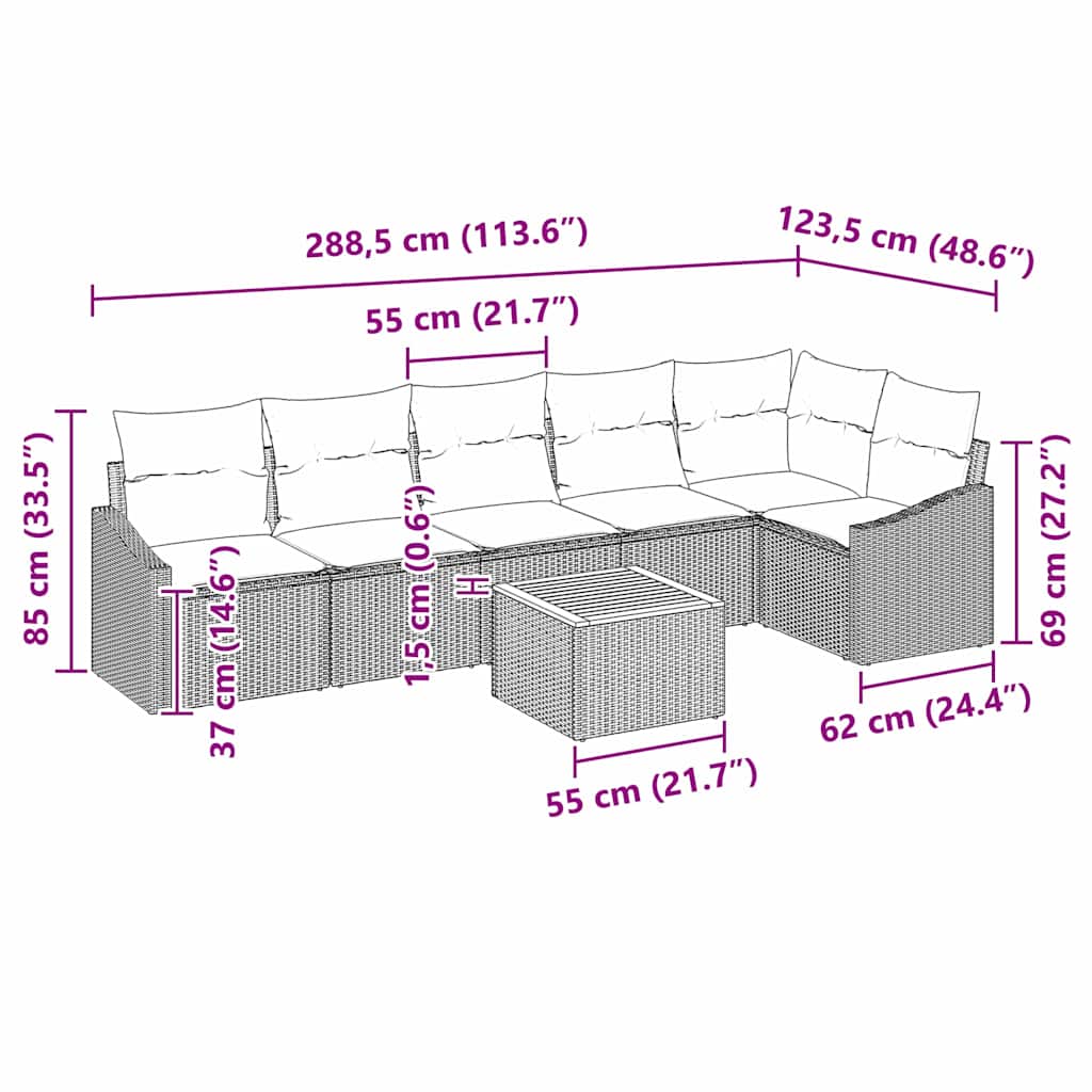 Tuin Sofa Set Met Kussen 7 Pcs Poly Riet