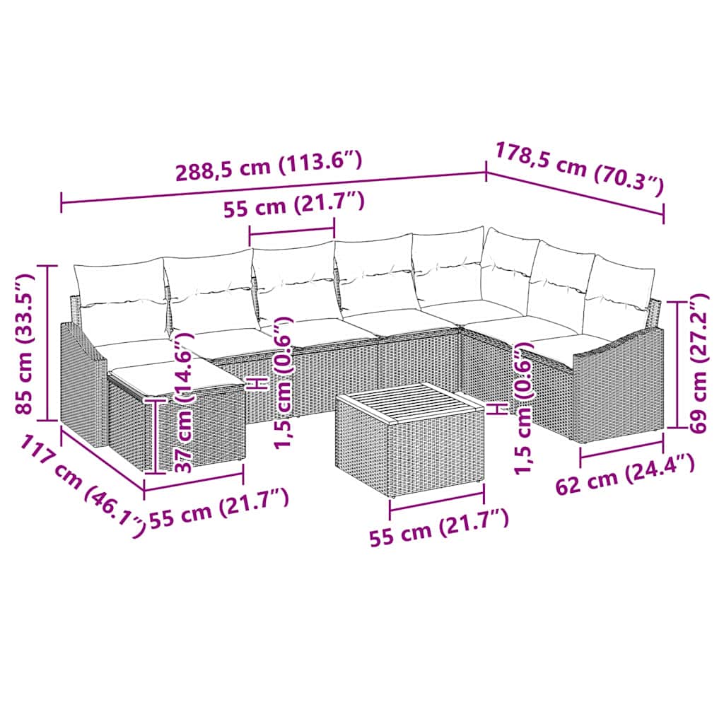 Tuin Sofa Set Met Kussen 9 Pcs Poly Riet