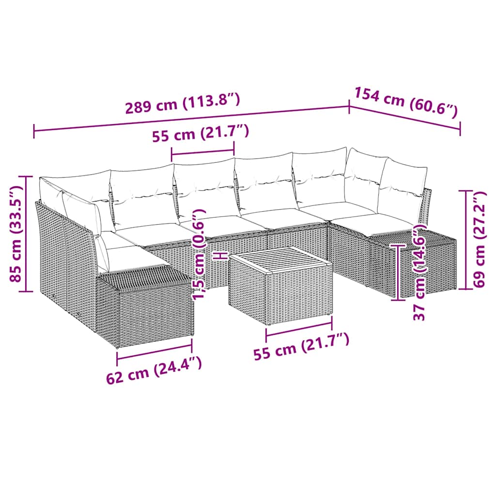 Tuin Sofa Set Met Kussen 8 Pcs Poly Riet