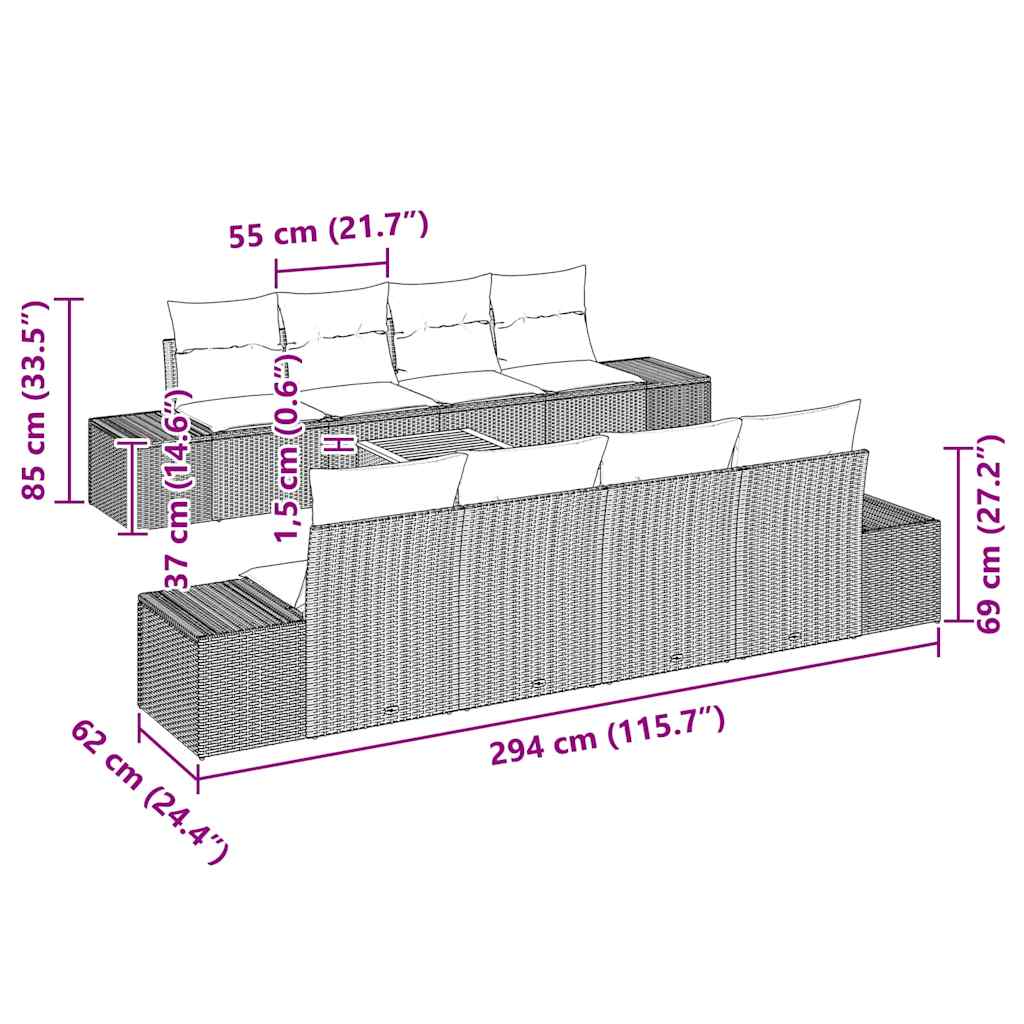 Tuin Sofa Set Met Kussen 9 Pcs Poly Riet