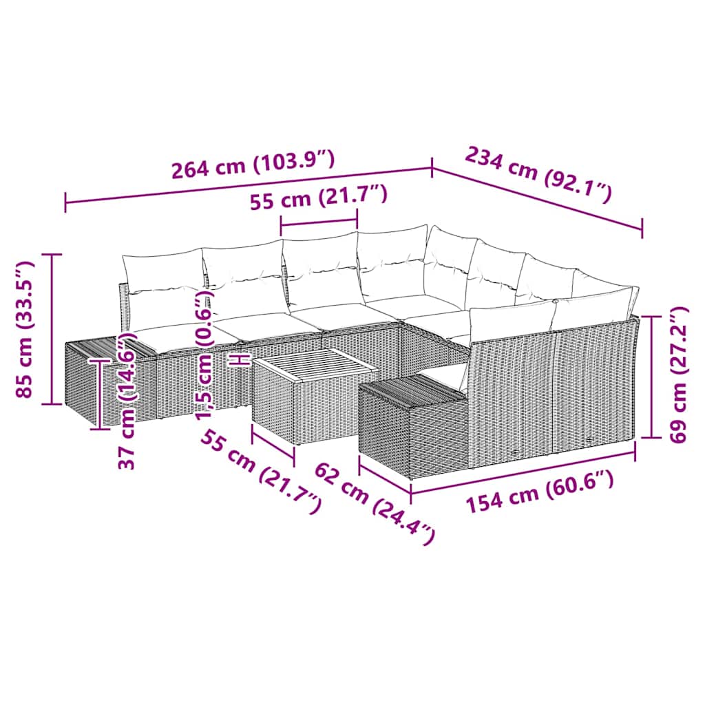 Tuin Sofa Set Met Kussen 9 Pcs Poly Riet