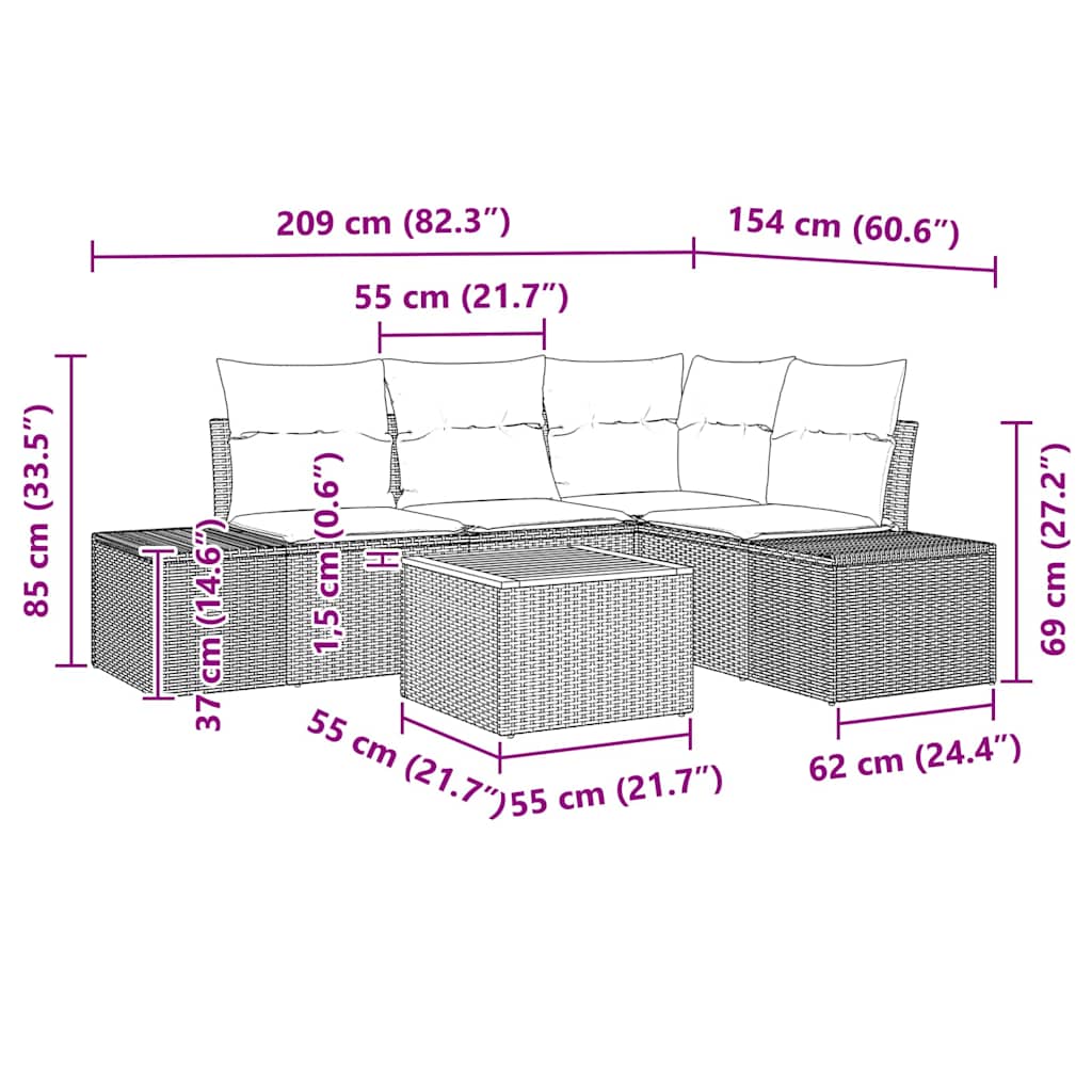 Tuin Sofa Set Met Kussen 5 Pcs Poly Riet