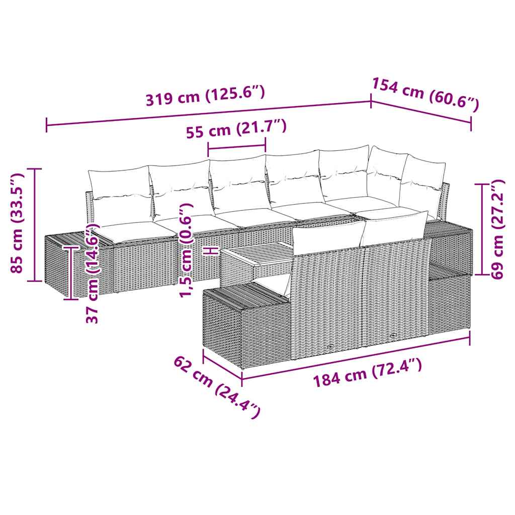 Tuin Sofa Set Met Kussen 9 Pcs Poly Riet