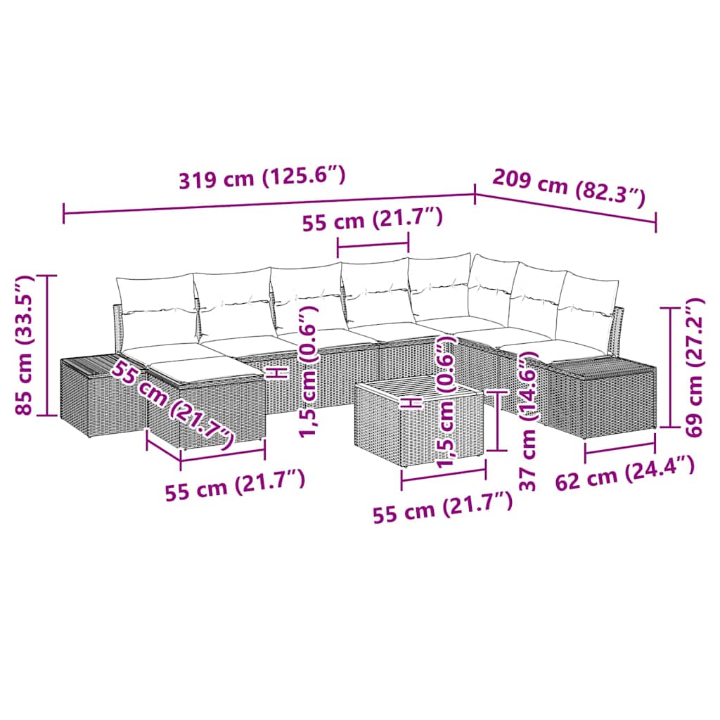 Tuin Sofa Set Met Kussen 9 Pcs Poly Riet