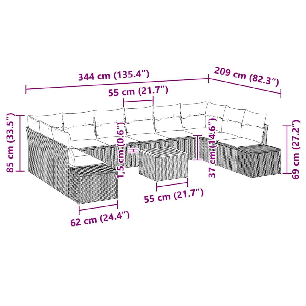 Tuin Sofa Set Met Kussen 11 Pcs Poly Riet