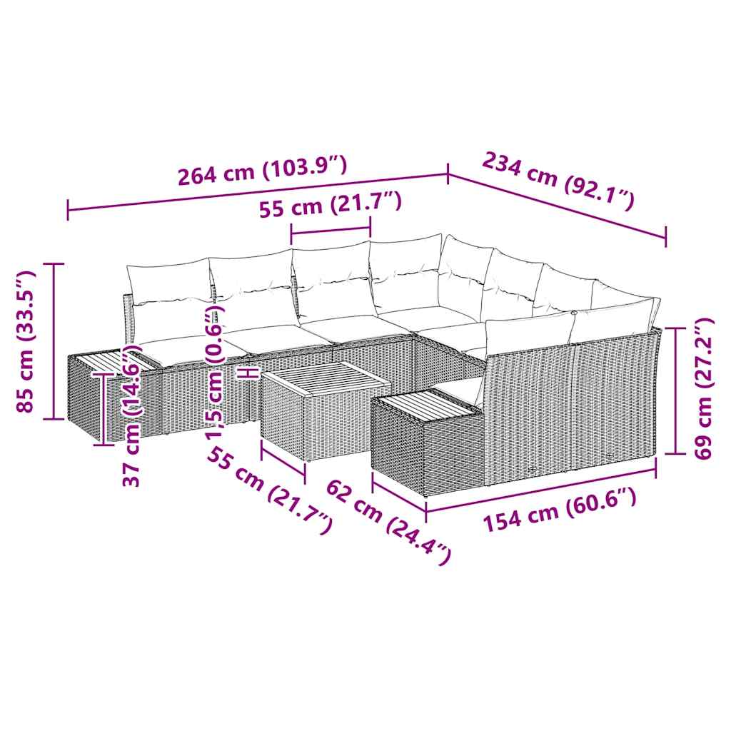 Tuin Sofa Set Met Kussen 9 Pcs Poly Riet